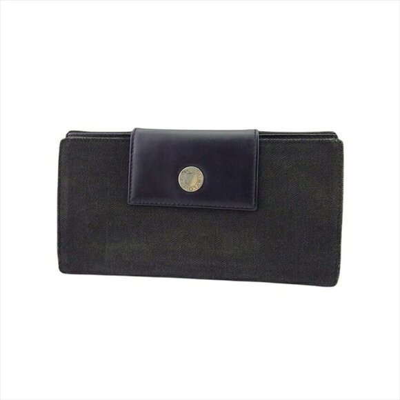 BVLGARI triple fold wallet Logo mania x canvas x leather Authentic USED - Picture 6 of 10